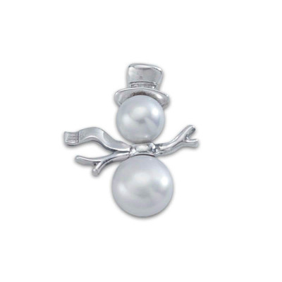 Sterling Silver Snowman Pin with Genuine Pearls