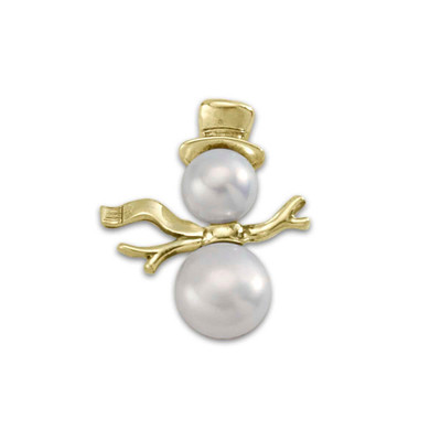 JHBreakell 14k Gold Snowman Pin with Genuine Pearls JHBreakell 14k Gold Snowman Pin with Genuine Pearls