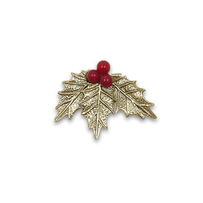 JHBreakell 14k Gold Holly Pin with Genuine Coral