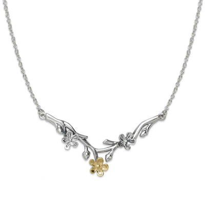 Sterling Silver & 14k Gold Cherry Blossom Necklace Sterling Silver & 14k Gold Cherry Blossom Necklace