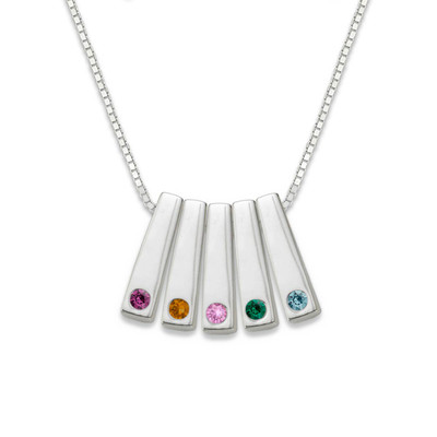 Sterling Silver Personalized Birthstone Bar Pendant 5 Stone Sterling Silver Personalized Birthstone Bar Pendant 5 Stone