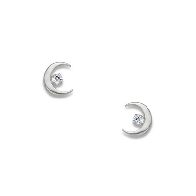 Sterling Silver Crescent Moon Diamond Earrings
