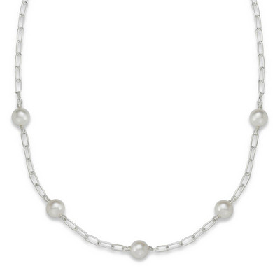 14k Gold Pearl & Paperclip Station Necklace - J.H. Breakell and Co.