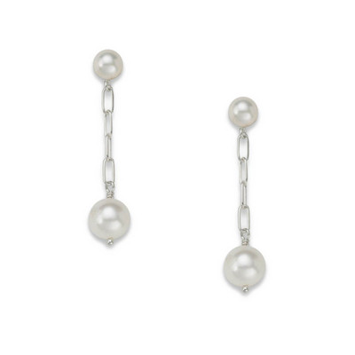 Sterling Silver Pearl & Paperclip Dangle Earrings Sterling Silver Pearl & Paperclip Dangle Earrings