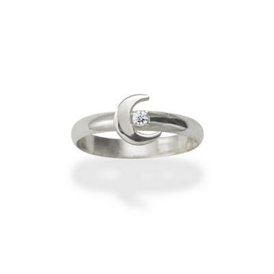 Sterling Silver Crescent Moon Diamond Ring Sterling Silver Crescent Moon Diamond Ring