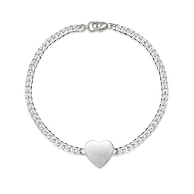 Sterling Silver Curb Chain Heart ID Bracelet