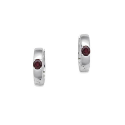 Sterling Silver Garnet Inset Huggie Hoops