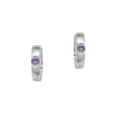 Sterling Silver Amethyst Inset Huggie Hoops