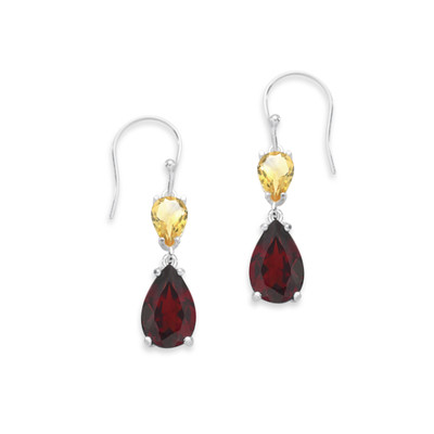 Sterling Silver Garnet & Citrine Drop Earrings