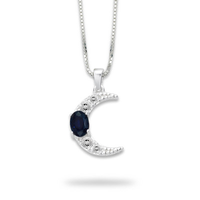 Sterling Silver Sapphire & White Topaz Crescent Moon Pendant