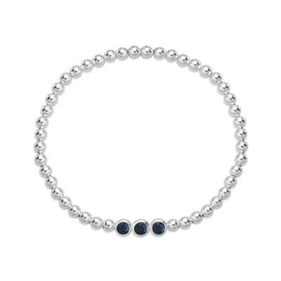 Sterling Silver Bezel-Set Sapphire Beaded Stretch Bracelet