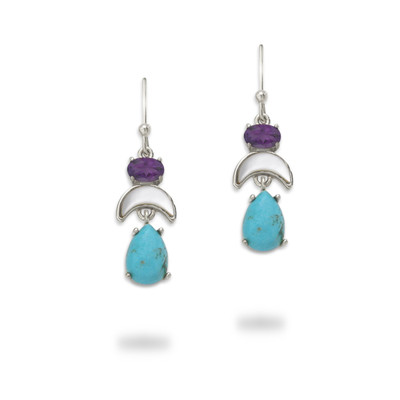 Sterling Silver Turquoise, Mother of Pearl & Amethyst Earrings