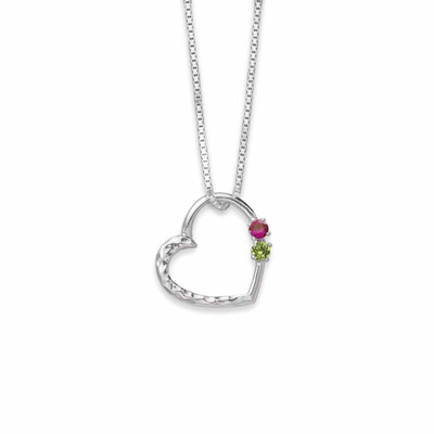 Sterling Silver Family Birthstone Heart Pendant 2 Stones