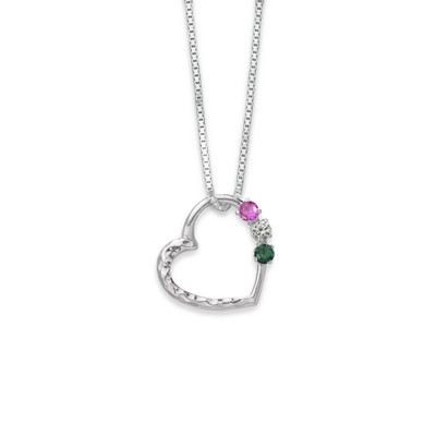 Sterling Silver Family Birthstone Heart Pendant 3 Stones