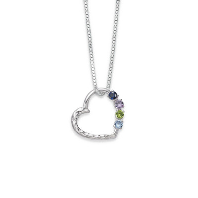 Sterling Silver Family Birthstone Heart Pendant 4 Stones
