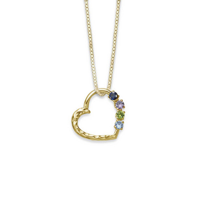 14K Gold Family Birthstone Heart Pendant 4 Stones