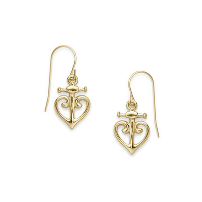 14K Gold Anchored Heart Earrings