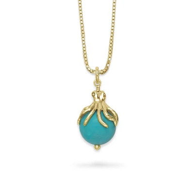 14K Gold Octopus Pendant with Turquoise