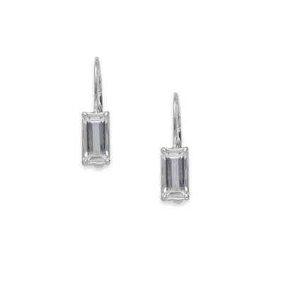 Sterling Silver White Topaz Leverback Earrings