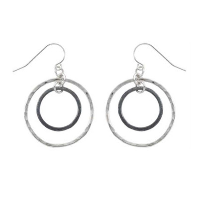 Sterling Silver & Black Patina Inner Circle Hand Hammered Earrings