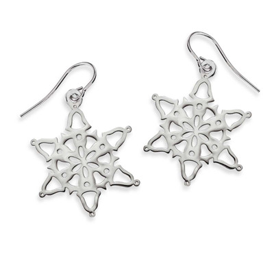 Sterling Silver 2014 Bells Snowflake Earrings Sterling Silver 2014 Bells Snowflake Earrings