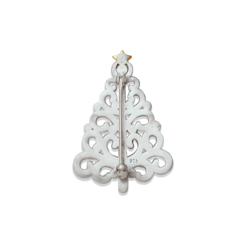 Sterling Silver & 14k Gold Filigree Christmas Tree Pin - J.H.
