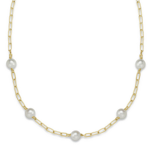 14k Gold Pearl & Paperclip Station Necklace - J.H. Breakell and Co.