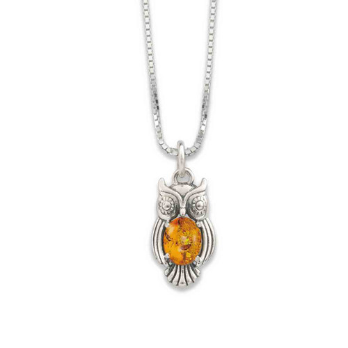 Sterling Silver Owl Amber Pendant