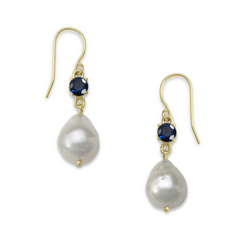 14k Gold Sapphire Baroque Pearl Earrings - J.H. Breakell and Co.