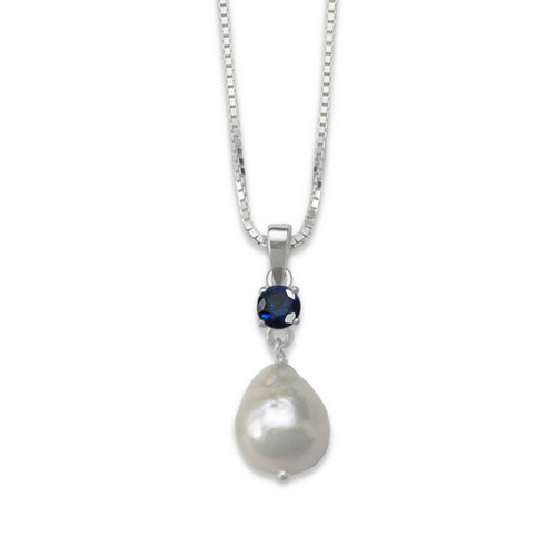 Sterling Silver Sapphire Baroque Pearl Pendant - J.H.