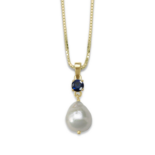 14k Gold Sapphire Baroque Pearl Pendant - J.H. Breakell and Co.