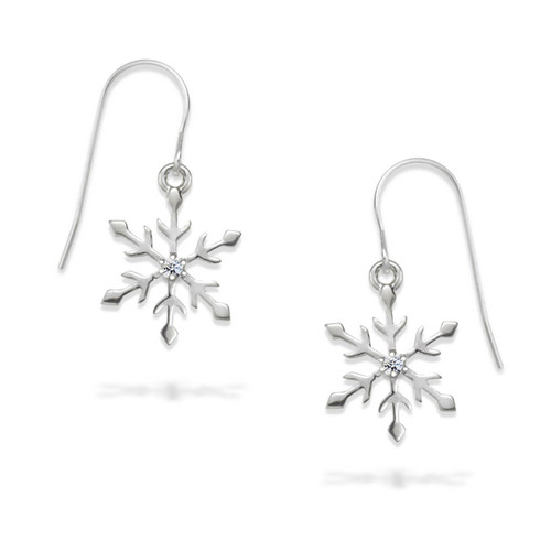 Sterling Silver Genuine Diamond Snowflake Earrings - J.H.