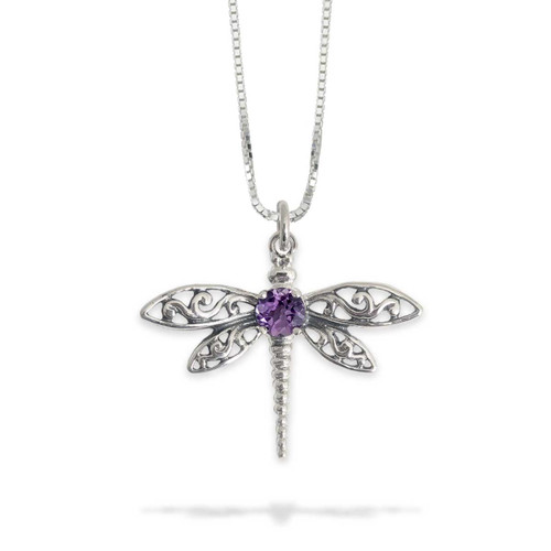 Sterling Silver Dragonfly Pendant with Amethyst - J.H. Breakell