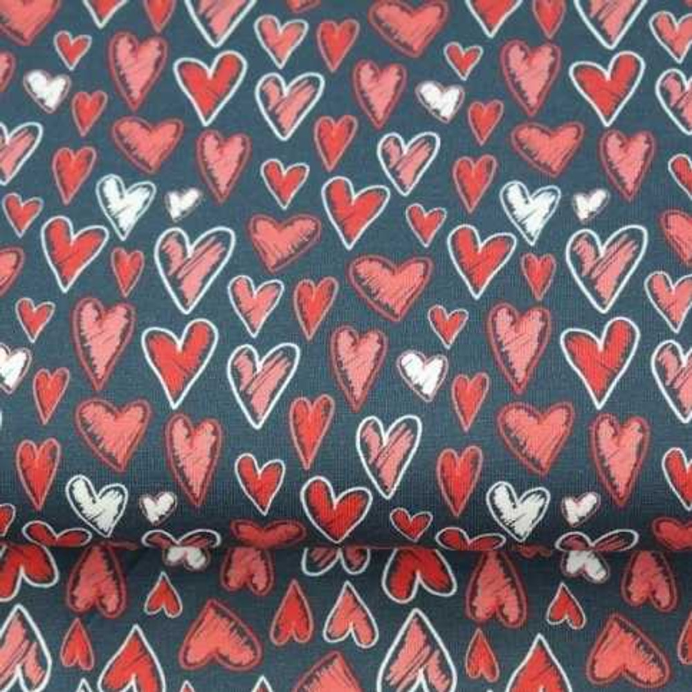 Sketched Hearts on Slate Cotton Lycra