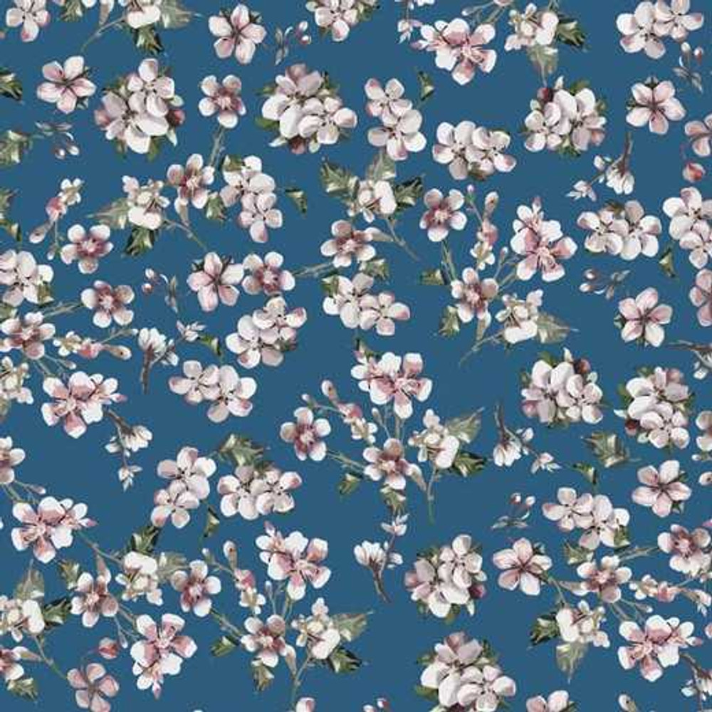 Cherry Blossoms on Blue Modal Jersey Knit