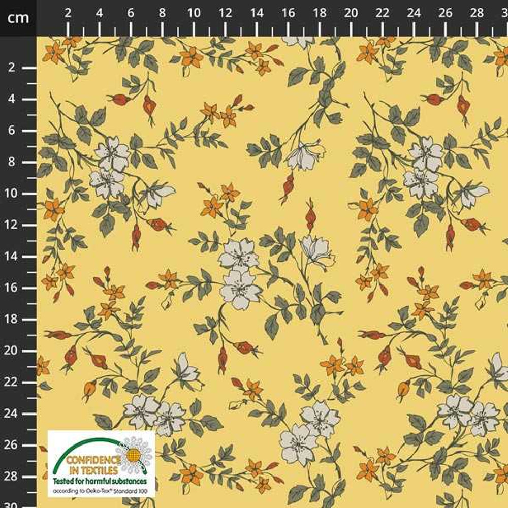 Stof Fabrics Vintage Floral on Yellow Cotton Lycra Knit