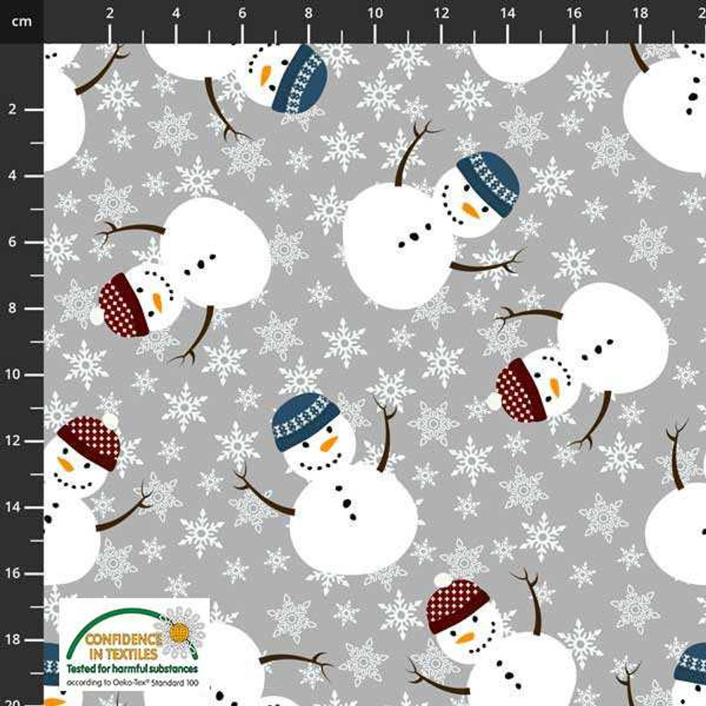 Stof Fabrics Snowmen on Gray Sweatshirt Fleece