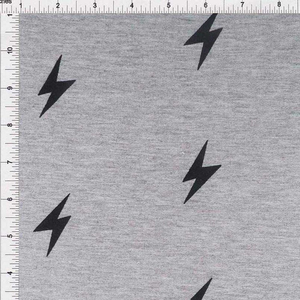 Lightning Bolts on Heather Gray French Terry Knit