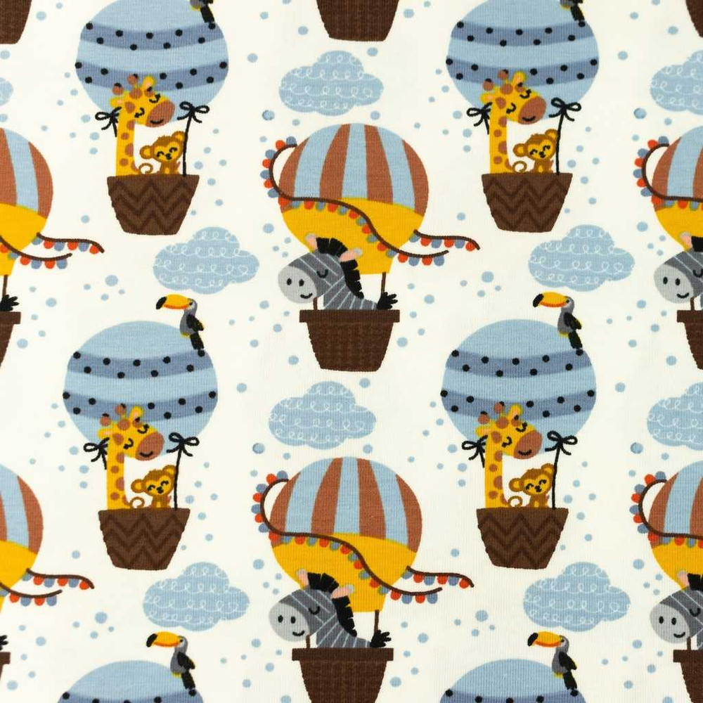 Hot Air Balloons with Animals on Cream Cotton Lycra