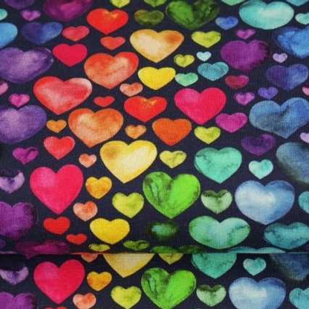 Rainbow Hearts on Navy Cotton Lycra