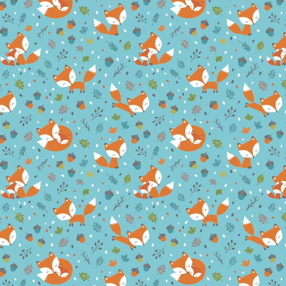 Frolicking Foxes on Mint Flannel