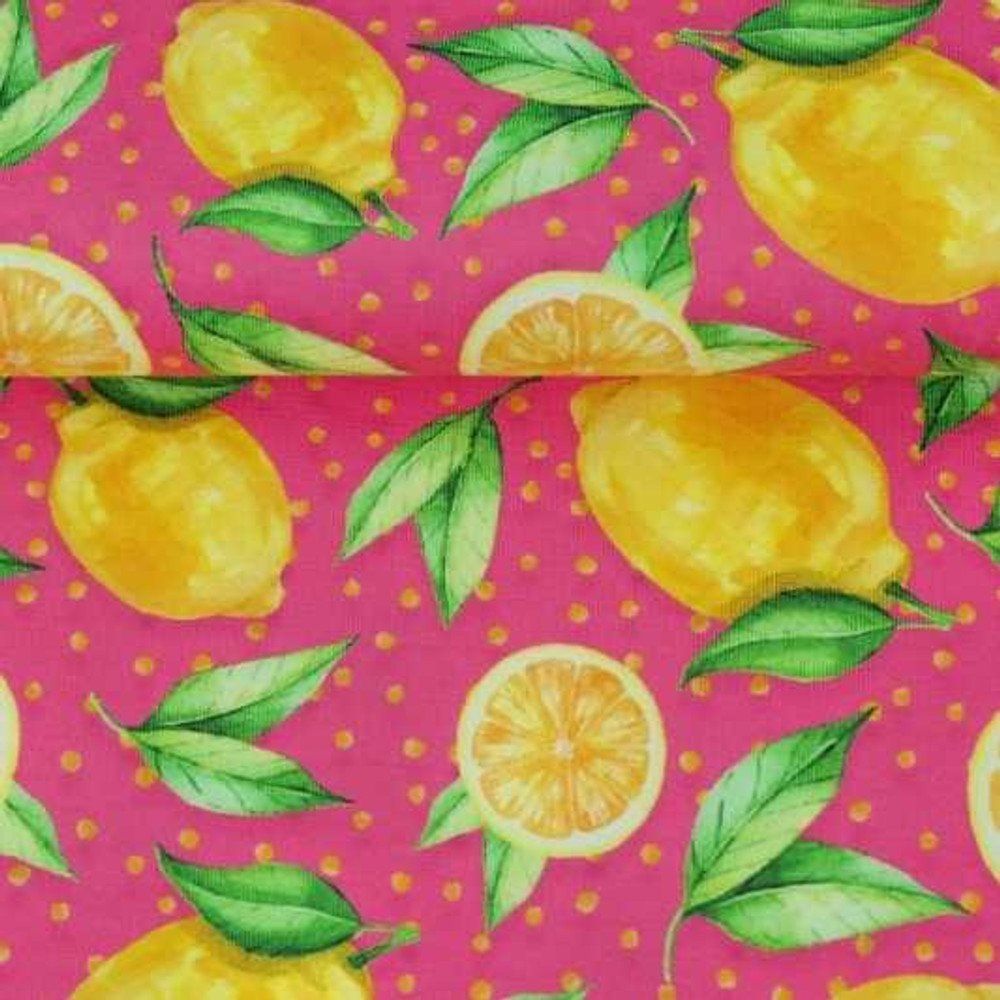 Lemons on Pink Cotton Lycra