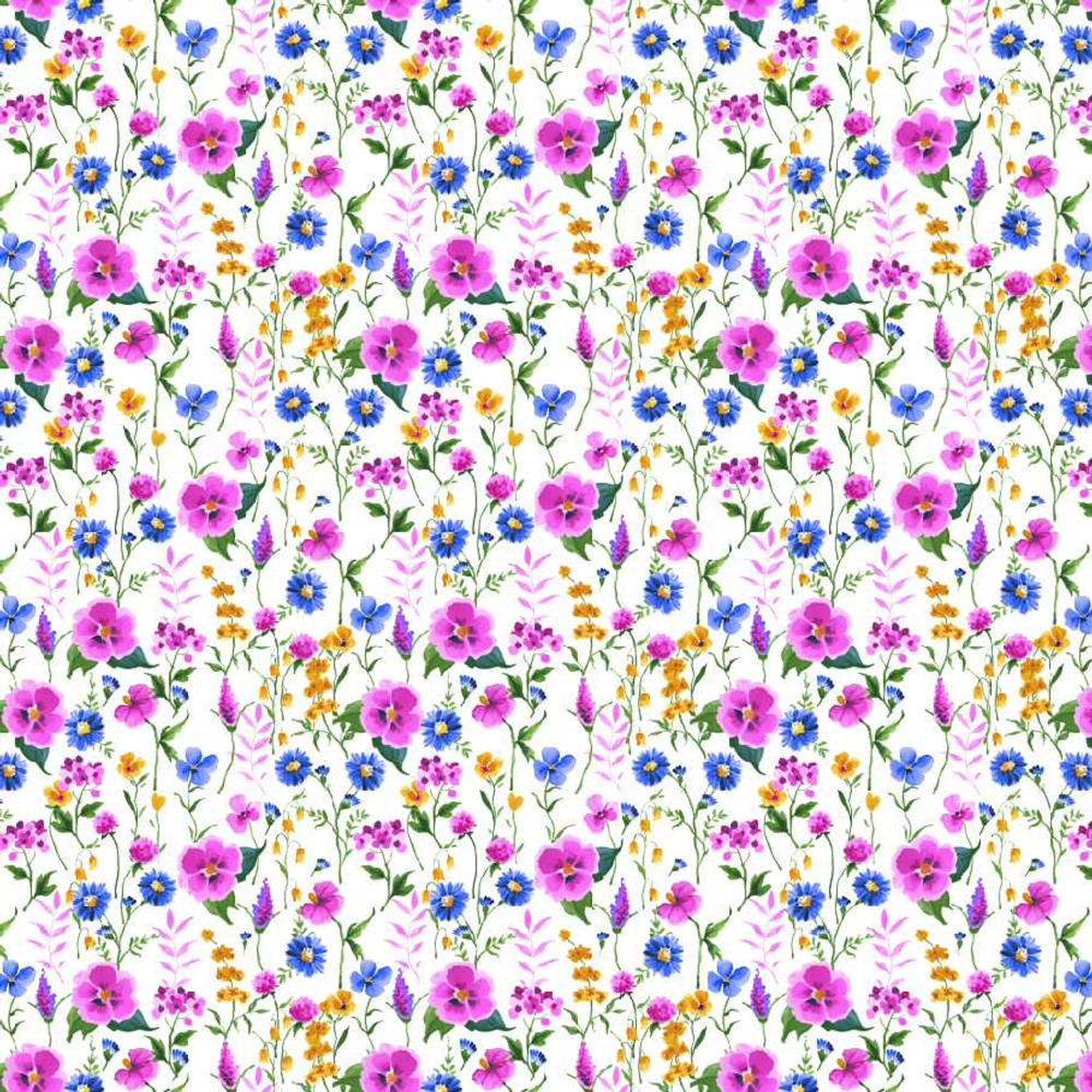 Field of Flowers on White Organic Cotton Lycra Knit