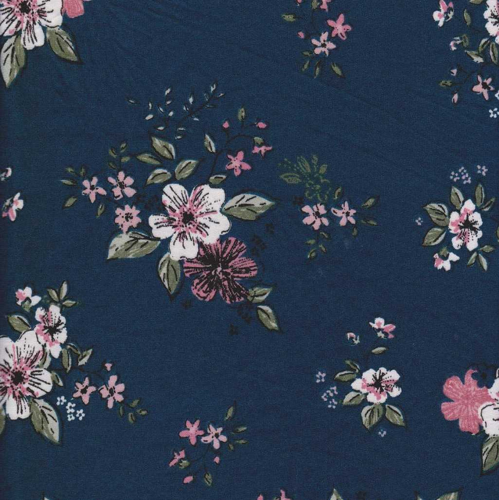 Courtney Floral on Blue Double Brushed Poly