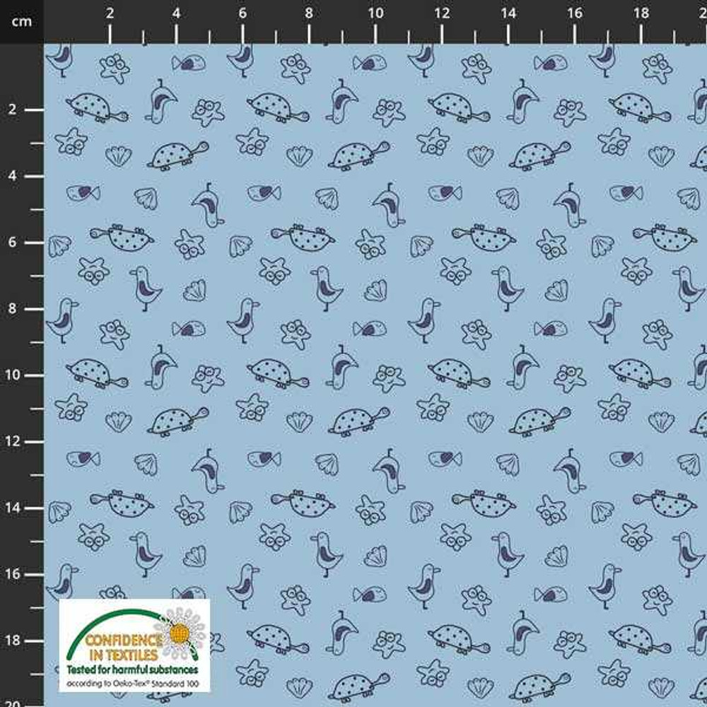 Stof Fabrics Nautical Doodles on Blue Cotton Lycra Knit