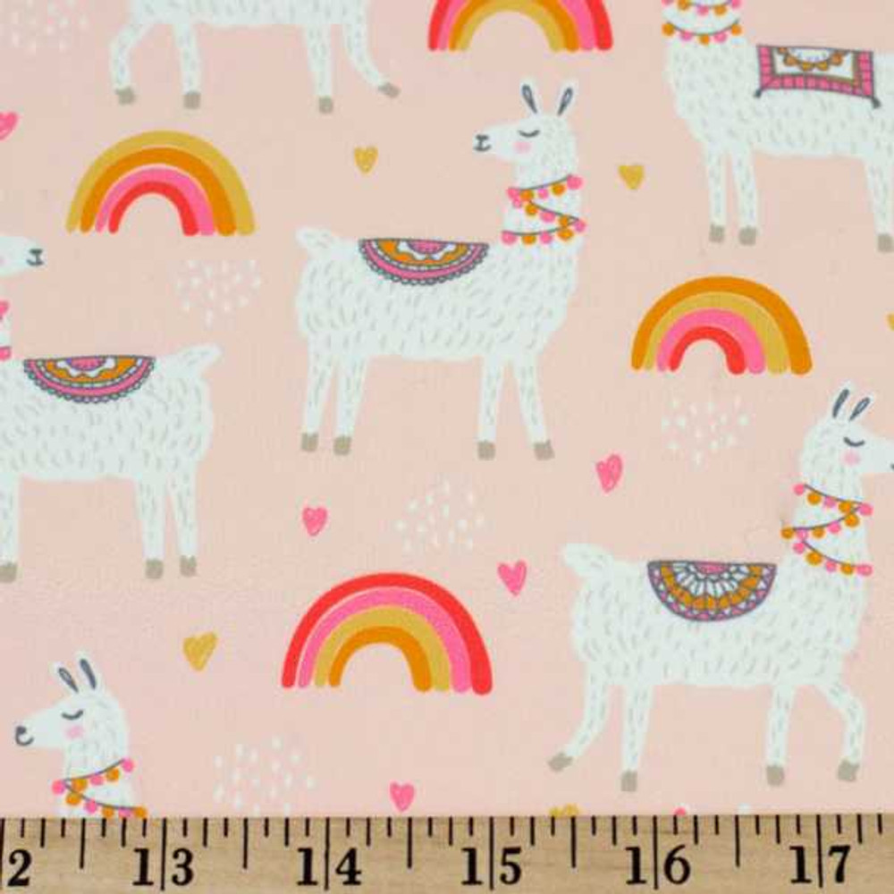 Llamas & Rainbows on Peach Double Brushed Poly