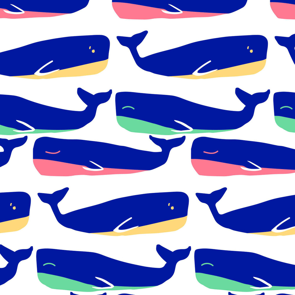 Colorful Whales on White Cotton Lycra