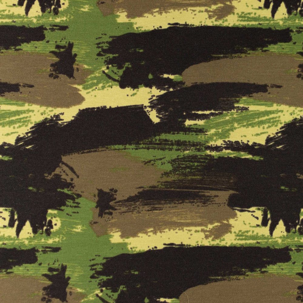 Graffiti Camouflage in Army Green Cotton Lycra Knit Euro Knits