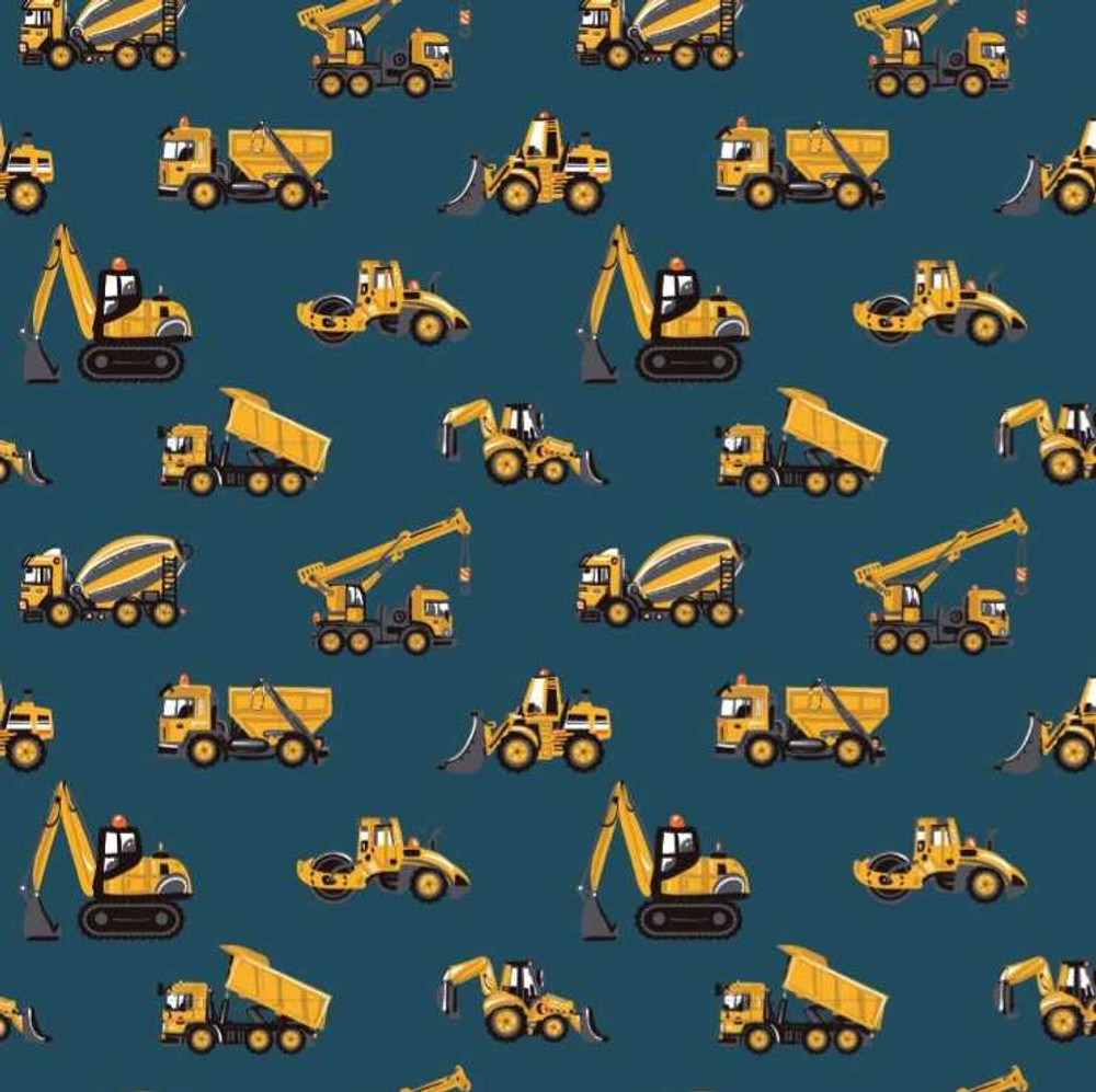 Construction Trucks on Navy Cotton Lycra