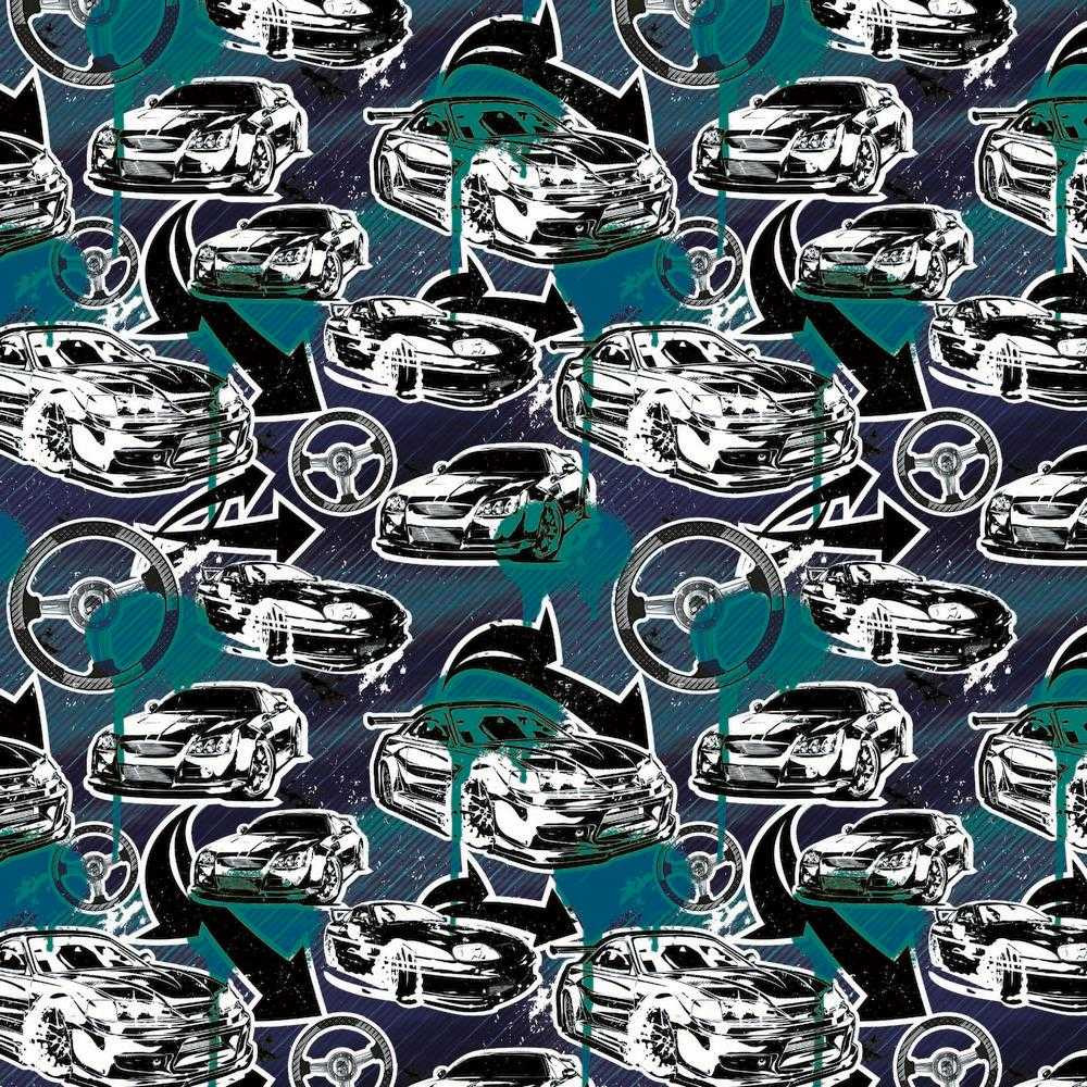 Fast & Furious on Navy & Teal Cotton Lycra Knit